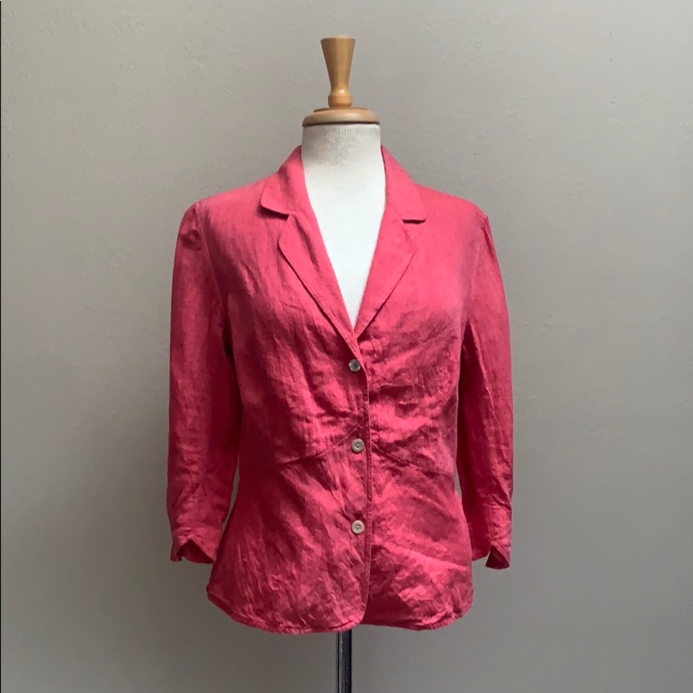 Rose pink 3/4 sleeve fitted blouse 100% linen